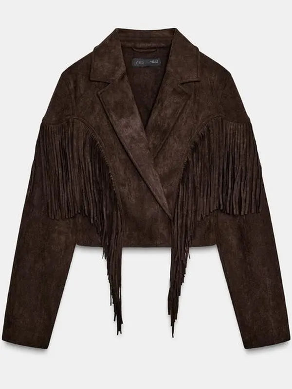 Zara Brown Suede Fringe Jacket