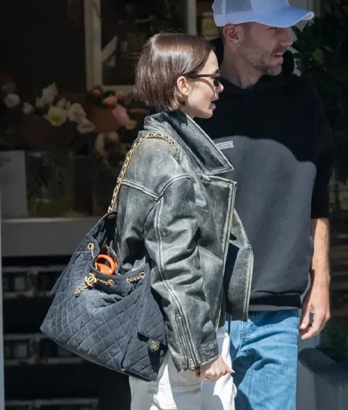 London City 2026 Lily Collins Black Leather Jacket
