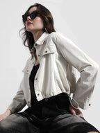 Cropped Off White Denim Jacket