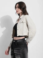 Cropped Off White Denim Jacket
