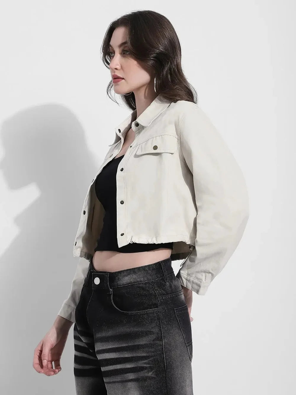 Cropped Off White Denim Jacket
