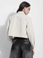 Cropped Off White Denim Jacket