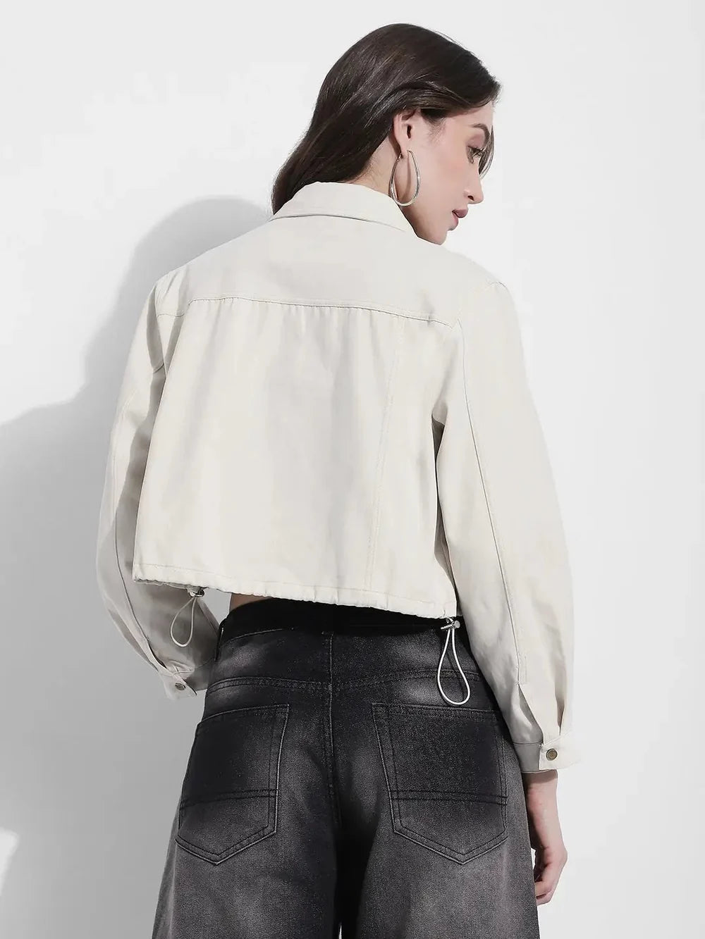Cropped Off White Denim Jacket