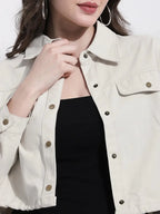 Cropped Off White Denim Jacket