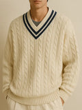 Cable Knit V Neck Cricket Sweater