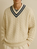 Cable Knit V Neck Cricket Sweater
