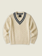 Cable Knit V Neck Cricket Sweater
