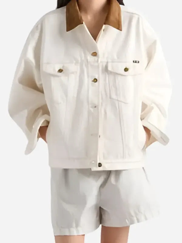 Caitlin Clark Prada Denim Blouson White Jacket