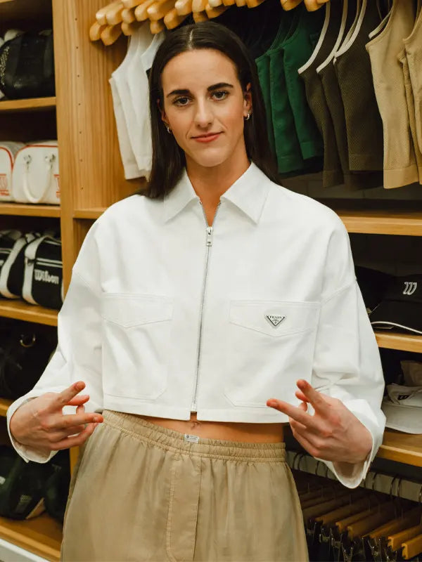 Caitlin Clark White Prada Cropped Jacket