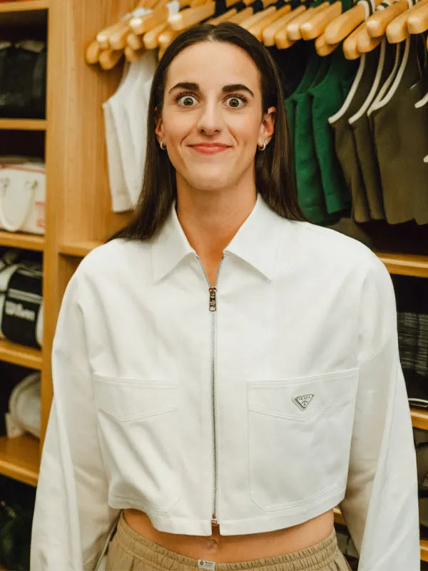 Caitlin Clark White Prada Cropped Jacket