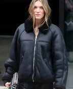 Charlotte Cardin Oversized Leather Jacket