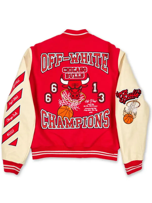 Chicago Bulls Off White Red Varsity Jacket