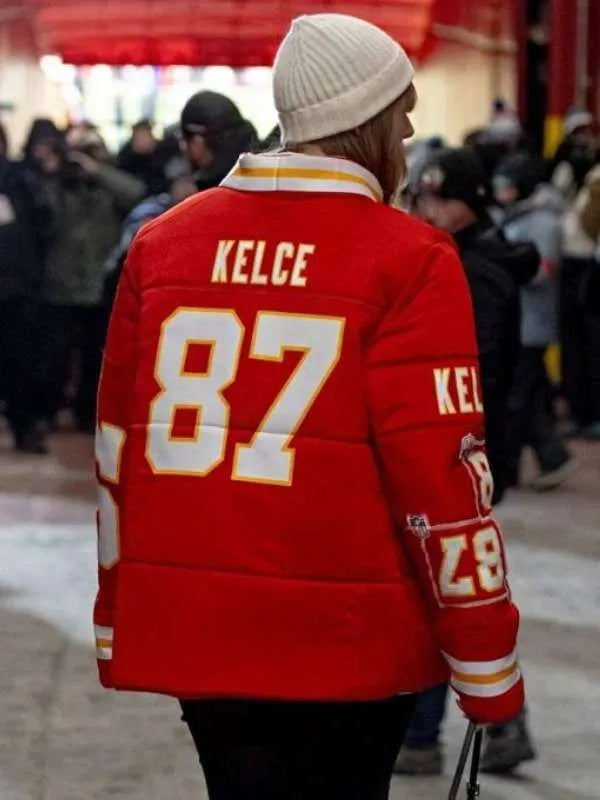 Shop 87 Taylor Swift Travis Kelce Red Puffer Jacket