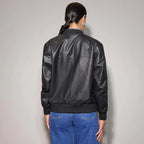 Classic leather bomber jacket women