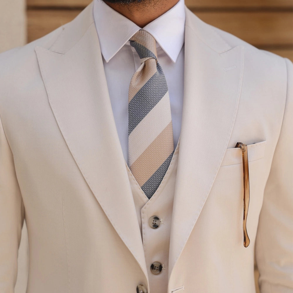 Cream Color Slim Fit Suit For Men