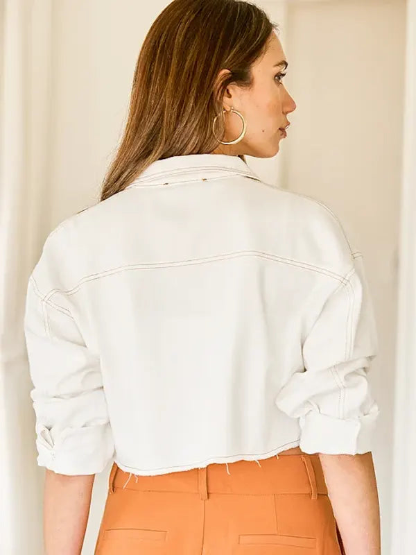 Cropped Ivory Denim Jacket