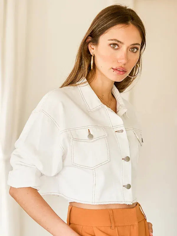 Cropped Ivory Denim Jacket