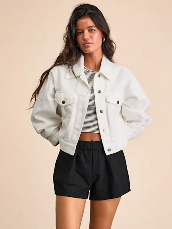 Cropped Ivory Denim Jacket