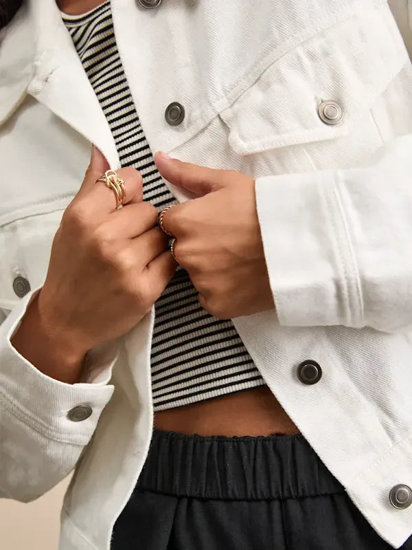 Cropped Ivory Denim Jacket