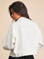 Cropped Ivory Denim Jacket