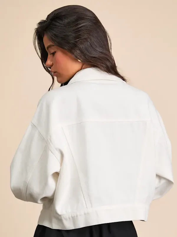 Cropped Ivory Denim Jacket