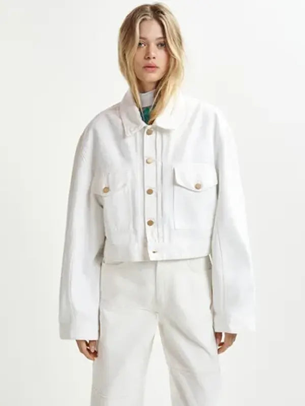Cropped Off White Denim Jacket