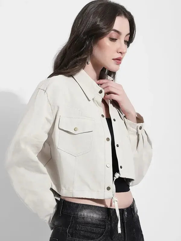 Cropped Off White Denim Jacket