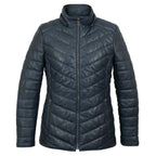Daisy Leather Padded Coat Women, Navy Zing Apparel