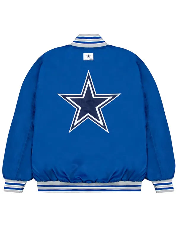 Dallas Cowboys GOLF WANG Blue Satin Bomber Jacket
