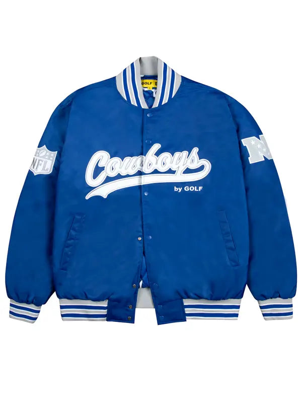 Dallas Cowboys GOLF WANG Blue Satin Bomber Jacket