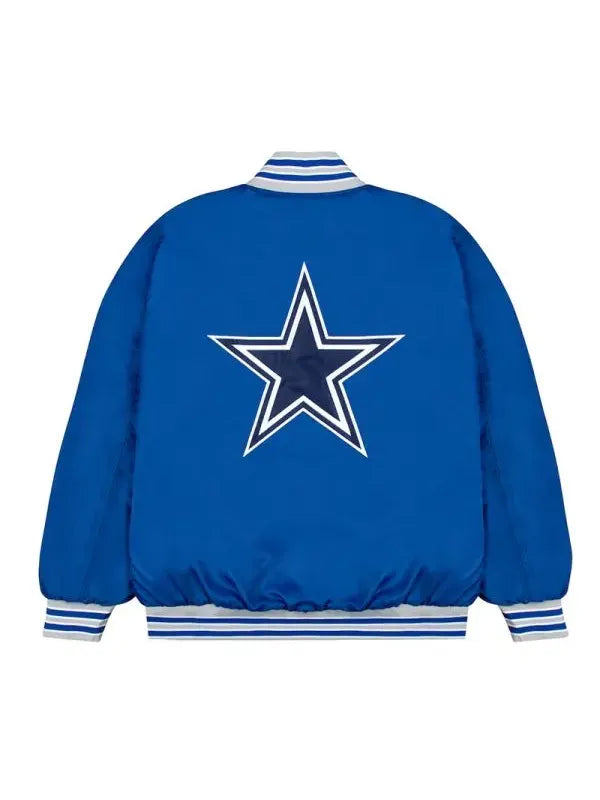 Dallas Cowboys Gray and White Rib Blue Bomber Jacket