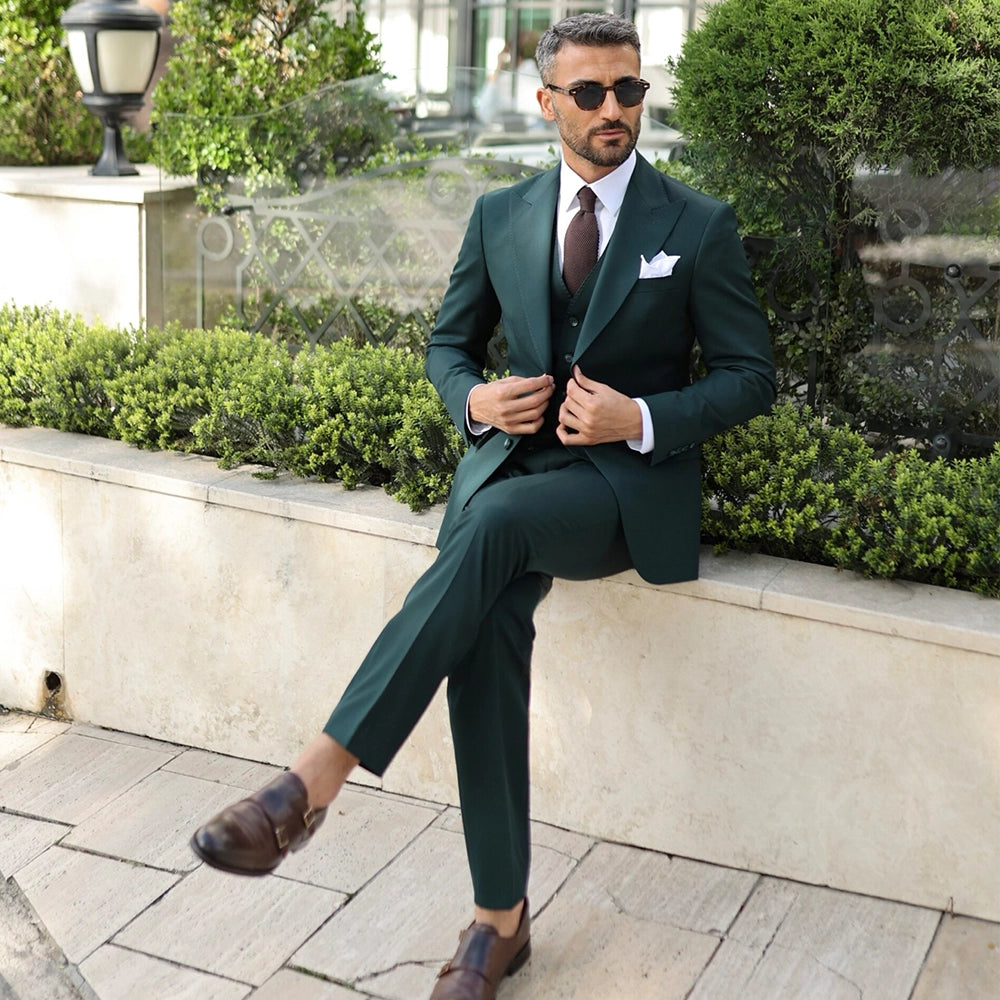 Mens Tuxedo Dark Green Three Piece Suit