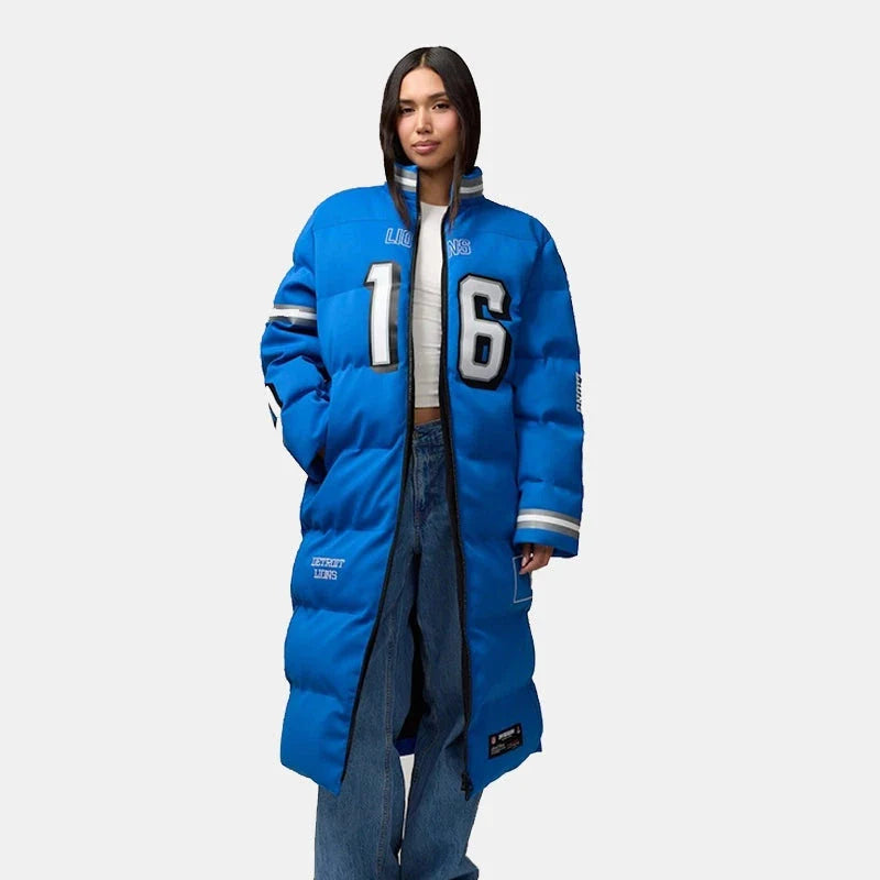 Jared Goff Detroit Lions Off Season Puffer Long Coat Zing Apparel
