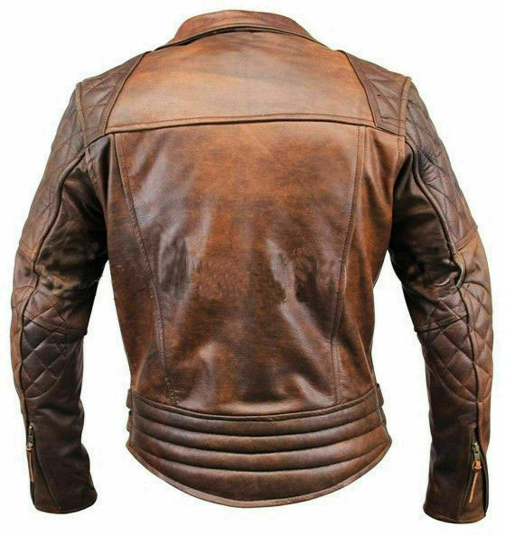 Distressed Leather Quilted Biker Jacket Buy