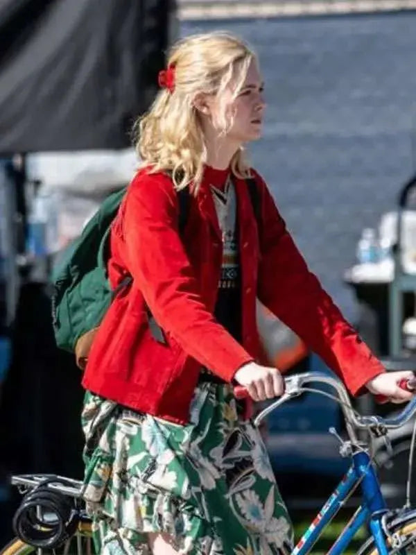 Elle Fanning Margo’s Got Money Troubles 2026 Red Fringe Jacket