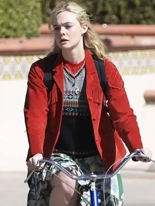Elle Fanning Margo’s Got Money Troubles 2026 Red Fringe Jacket