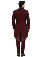 Emerald Maroon Groom Tailcoat - Embroidered