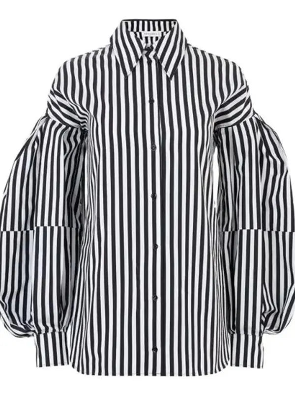 Emily In Paris S05 Lily Collins Striped Puff Sleeve Shirt