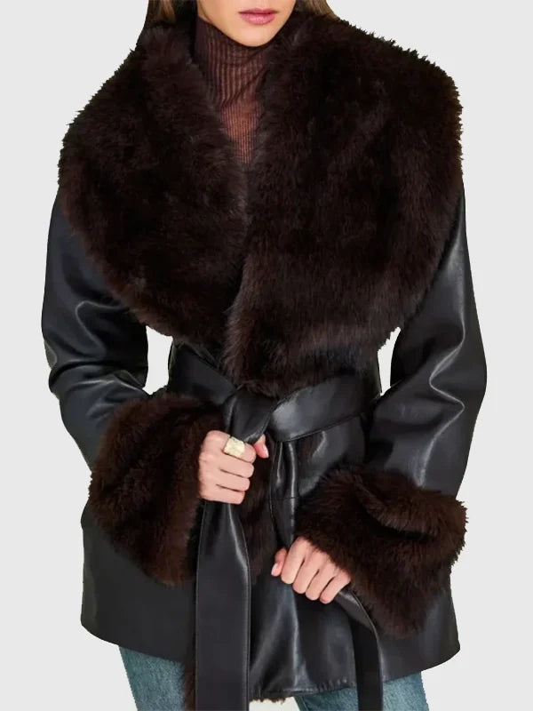 Erin-Andrews-NFC-Championship-Leather-Black-Coat