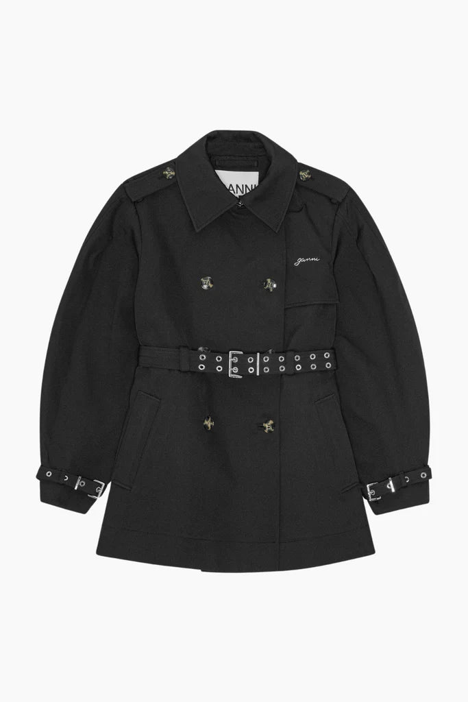 Ganni Black Heavy Twill MIDI Trench Coat
