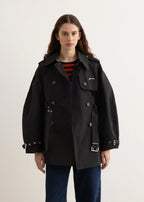Ganni Black Heavy Twill MIDI Trench Coat
