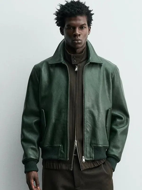 Green Zara Leather Jacket