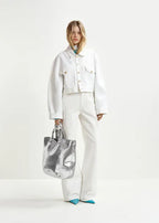 Cropped Off White Denim Jacket
