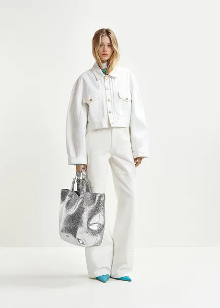 Cropped Off White Denim Jacket