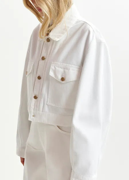 Cropped Off White Denim Jacket