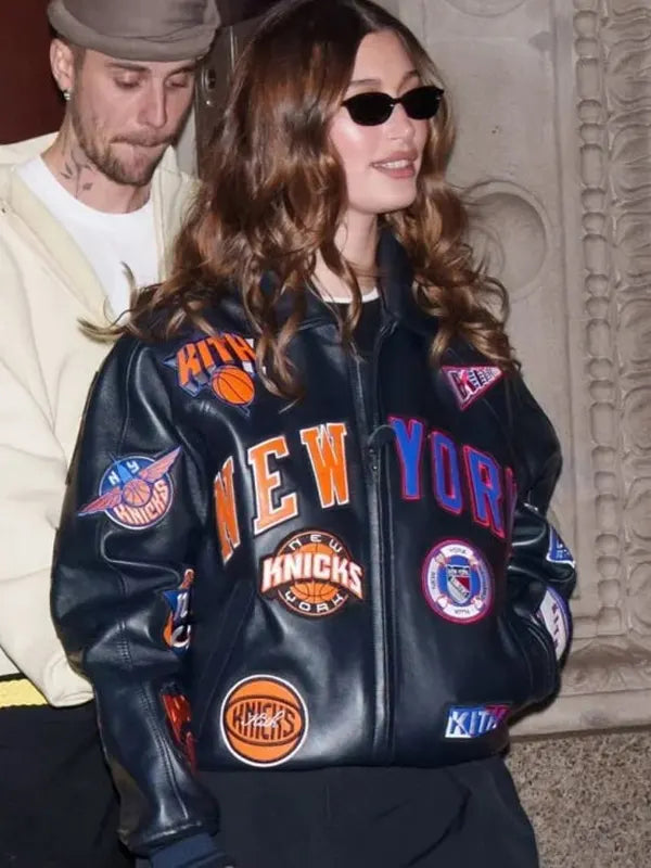 Hailey Bieber New York Knicks Leather Jacket