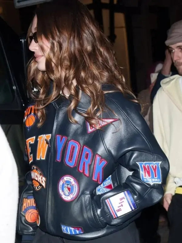 Hailey Bieber New York Knicks Leather Jacket