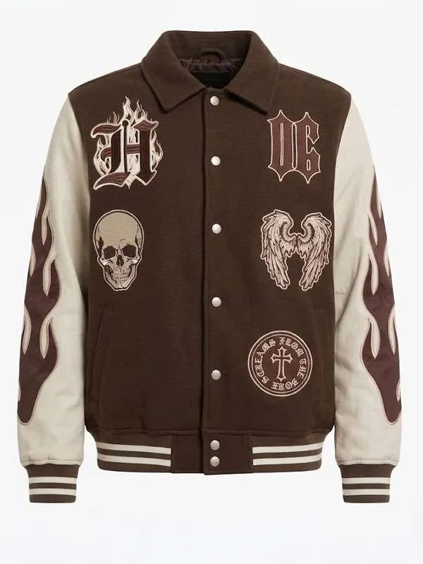 Halloween Skull and Wings Varsity Jacket
