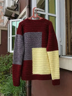 Handcrafted Color-Block Patchwork Crochet Pullover