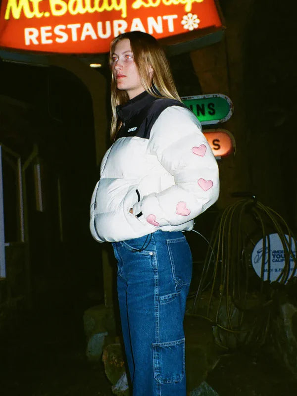 Heart on My Sleeve Puffer Jacket in Cream